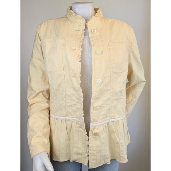 J.Jill Ruffled Neck Peplum Blazer Jacket Sz Large Tall Butter Yellow Cottagecore - Picture 3 of 12